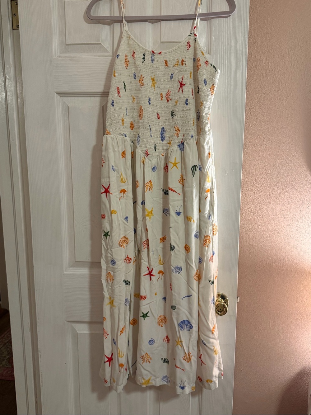 a new day White Shell-Print Smocked Sundress with Multicolor Motifs